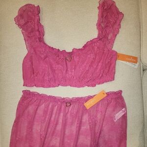 Colsie Fuchsia Lace Bralette and Skirt Set